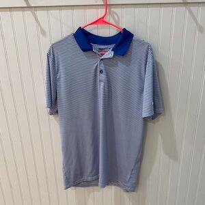 Nike Navy and White Striped Polo Shirt men’s Large trendy short sleeve